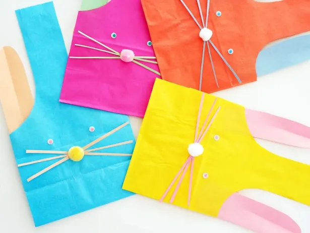 colorful paper treat bags shaped like bunnies
