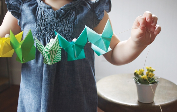 colorful origami bunny garland