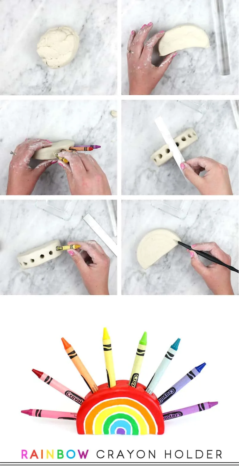 air dry clay rainbow crayon holder craft