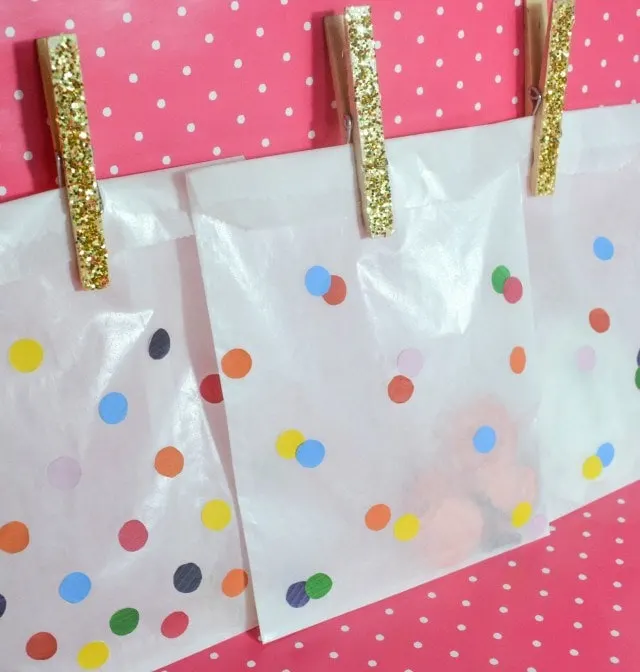 Rainbow Party Ideas, make your own rainbow confetti favor bags for guests to take treats home