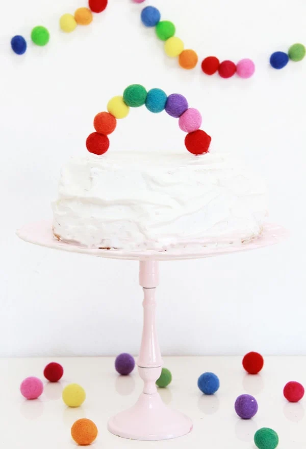 rainbow party ideas: easy diy felt ball rainbow cake topper