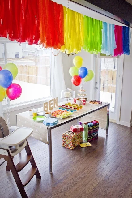 Rainbow Party Ideas: easy rainbow streamer banner