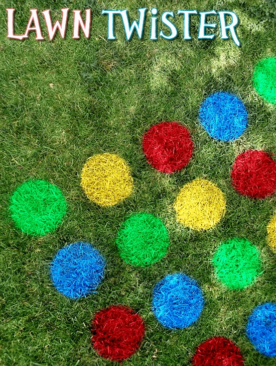 Rainbow Party Ideas, make a DIY Lawn Twister game with the colors of the rainbow for a party game
