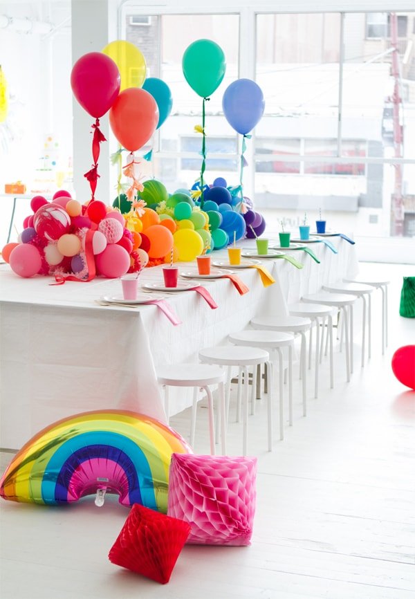 Bold Rainbow Balloon Table Decor