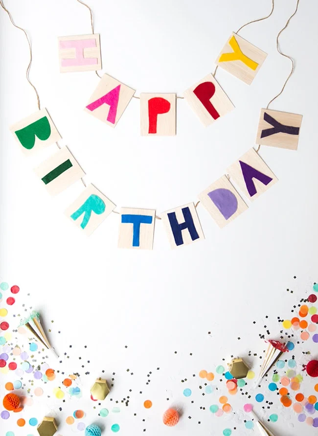 Rainbow party ideas: DIY happy birthday banner rainbow party decor