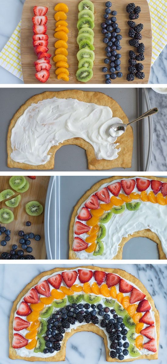 Rainbow Party Ideas, fruit pizza in rainbow shape