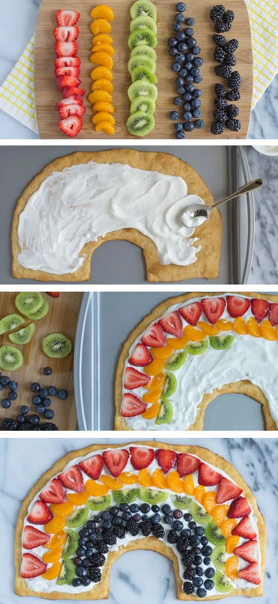 Rainbow Party Ideas, fruit pizza in rainbow shape