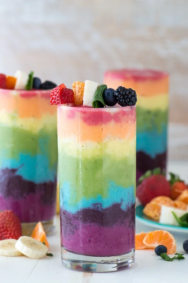 Rainbow Party Ideas, gorgeous rainbow fruit smoothies