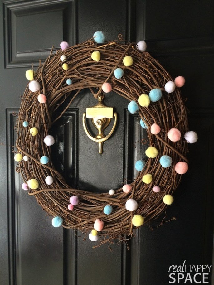 Simple DIY Spring Wreath with Pom Poms