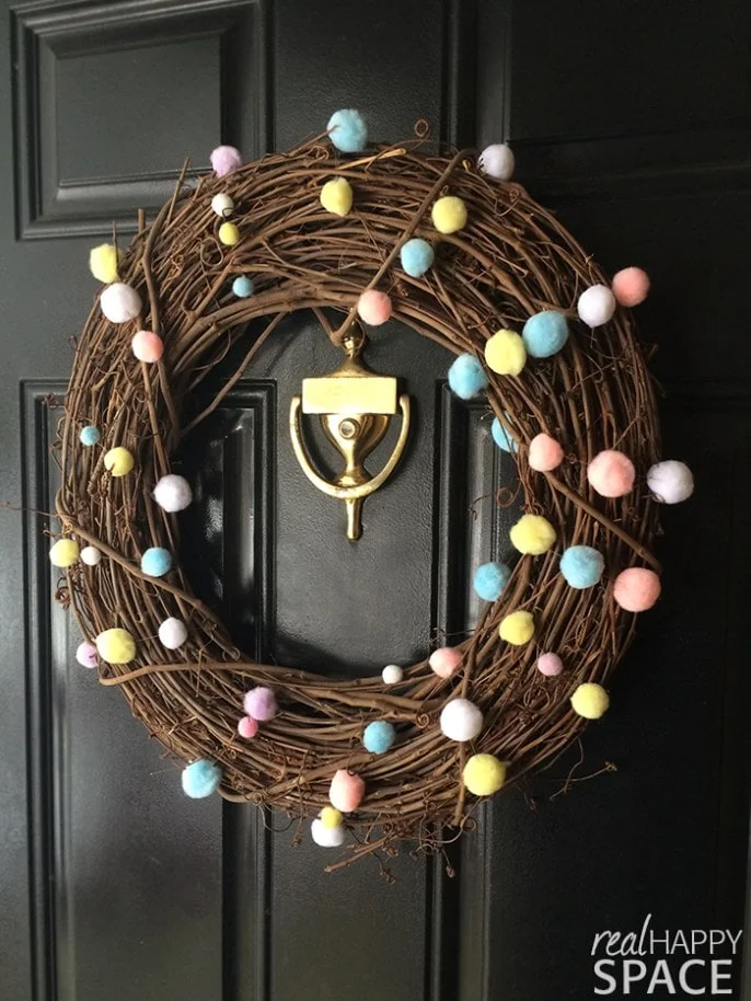 Simple DIY Spring Wreath with Pom Poms