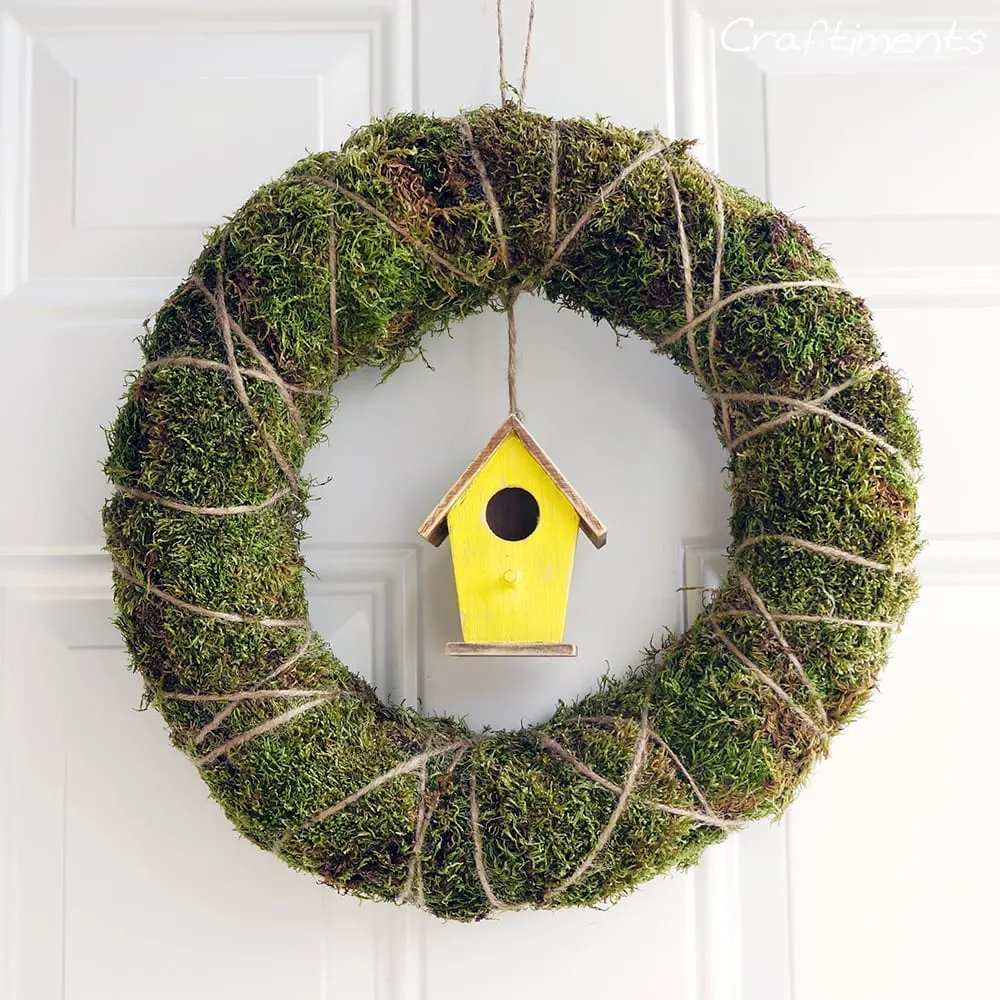 Moss and Birdhouse Wreath