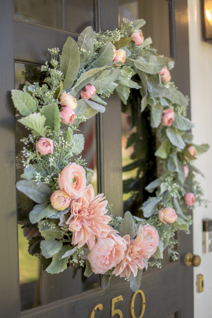 lambs ear and peony DIY spring wreath sage and blush colors