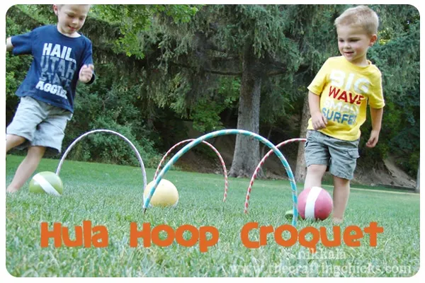 DIY hula hoop croquet game