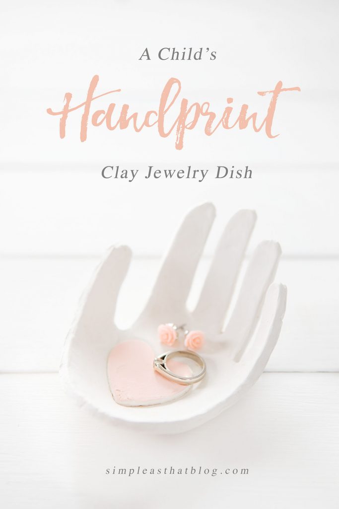 Make this simple and beautiful clay handprint jewelry dish for Mother's Day this year. Perfect handmade gift from child.