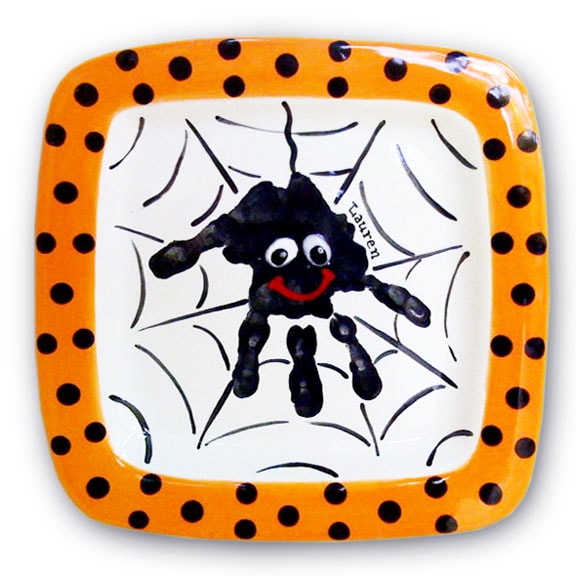 DIY halloween spiderweb handprint platter