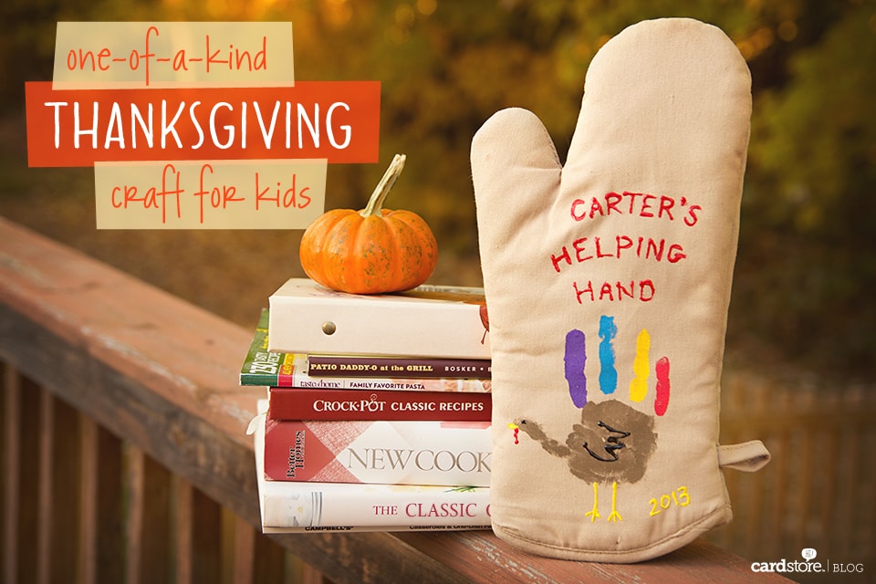 Create a special memory with your special kitchen helper this year with these adorable turkey handprint oven mitts!