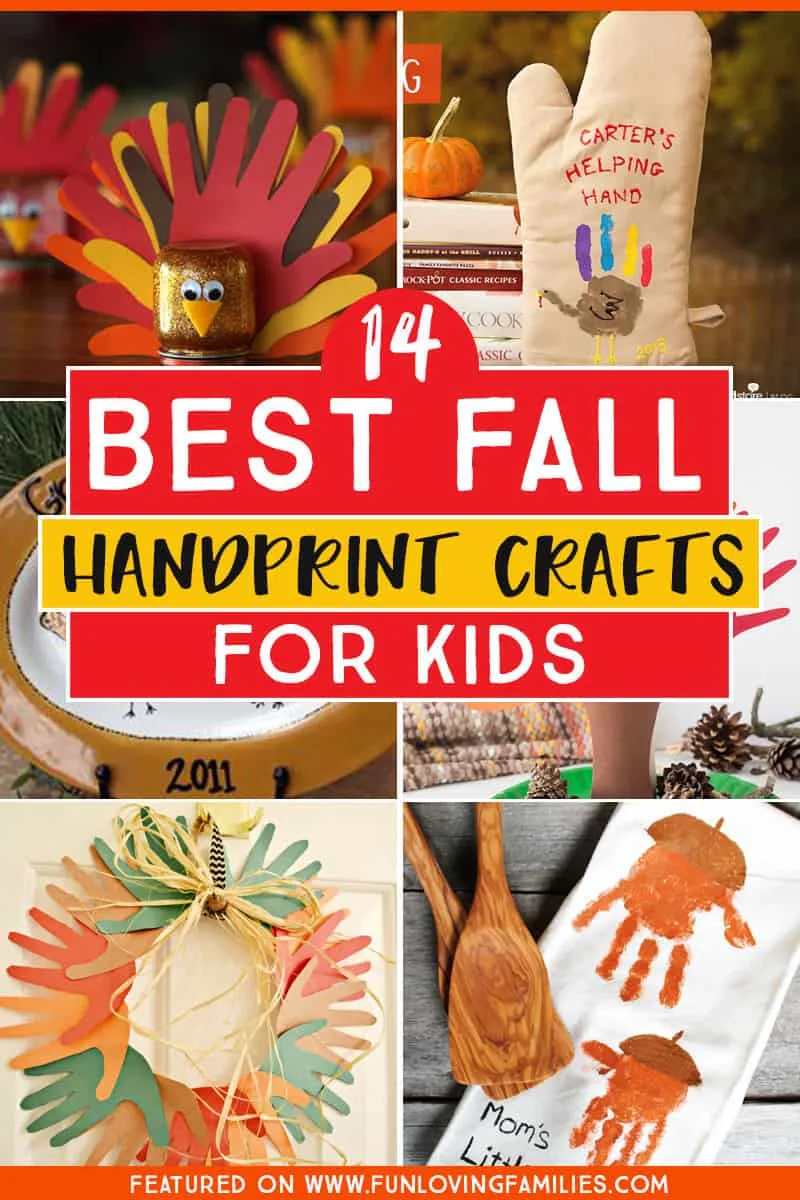 love these Fall handprint crafts for kids. These make great keepsake gifts for family and they're so cute! #fall #handprintcrafts #fallcrafts #fallcraftsforkids #funlovingfamilies
