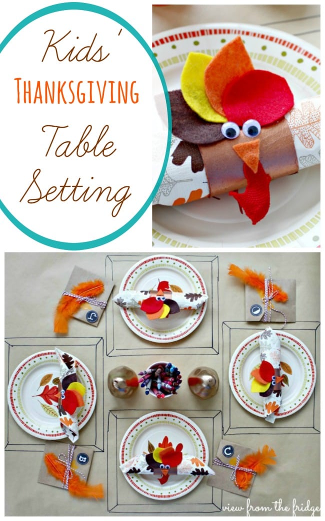 Grab a roll of craft paper and toilet paper rolls and create an adorable Thanksgiving Kids table.
