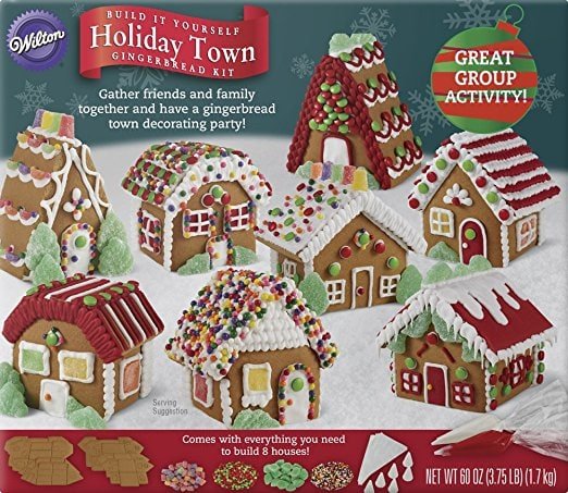 There are plenty of gingerbread houses for lots of friends to join in the decorating fun. Use this kit for your next gingerbread house decorating party.