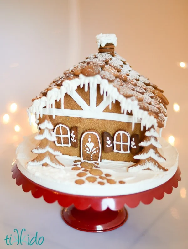 This is a template for making a sweet gingerbread house from scratch. Make a bunch of these and use for a gingerbread decorating party.