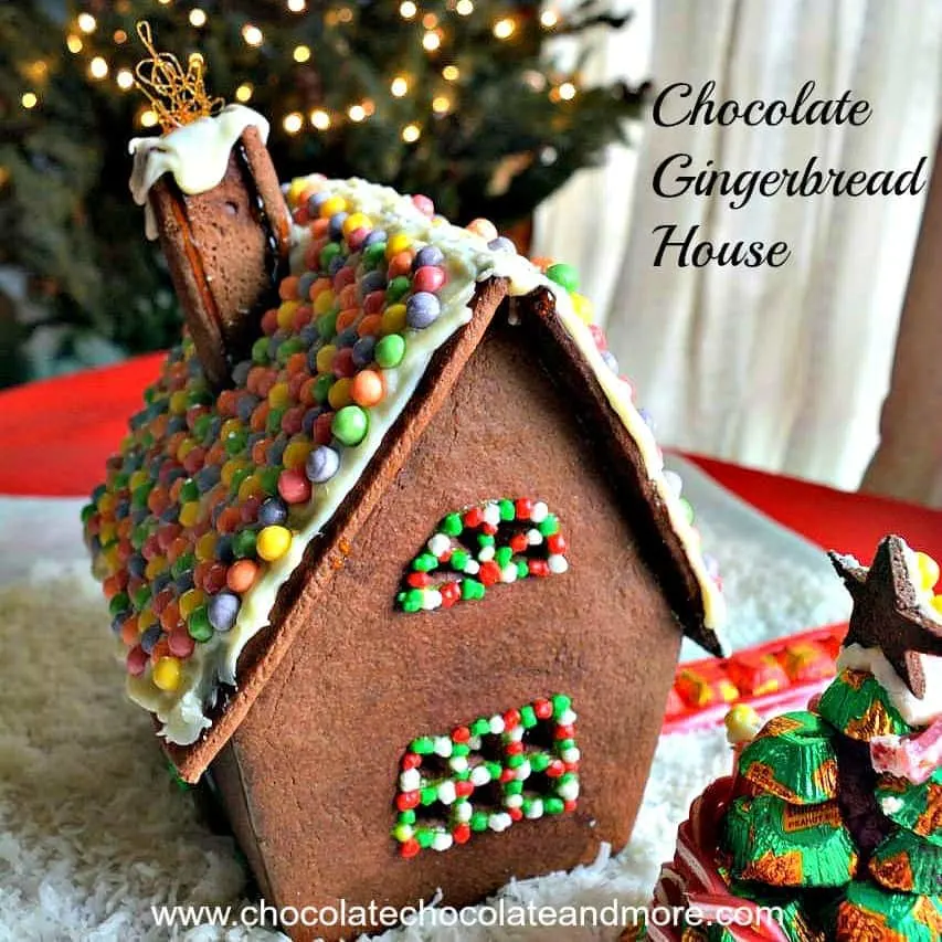 Use this recipe for chocolate rolled sugar cookies to make a chocolate gingerbread house. This is such a great idea for people who don't like or can't tolerate ginger. #GingerbreadHouse #Chocolate #Recipe
