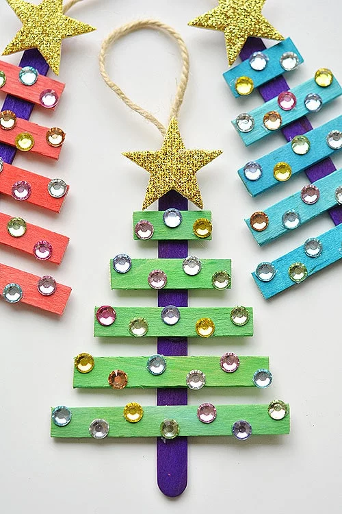 Popsicle Stick Sparkly Tree Ornament