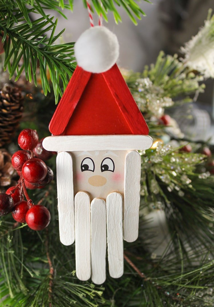 Santa Head Popsicle Stick Ornament