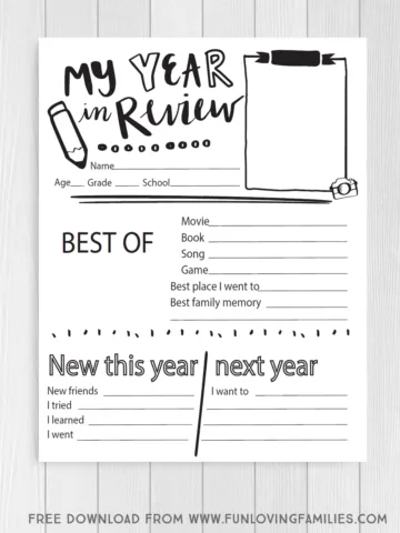 year in review printable questionnaire for kids