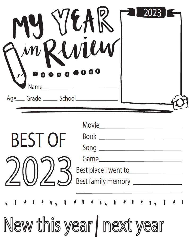 My Year in Review 2023 printable for kids