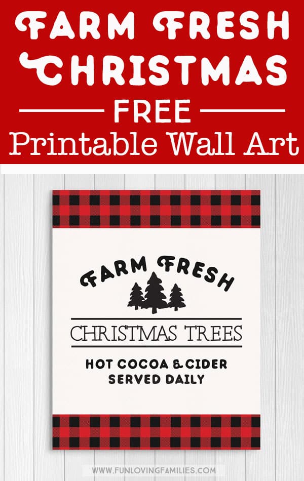 red plaid farmhouse Christmas wall art to print at home for free