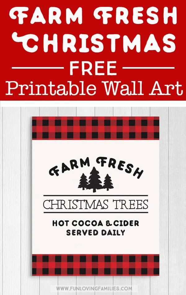 red plaid farmhouse Christmas wall art to print at home for free