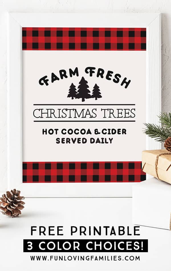 Grab this Farm Fresh Christmas Trees free printable to add to your Christmas decorations. Perfect for plaid Christmas decor. Visit for more color options. #christmasdecor #plaid #christmas #freeprintable