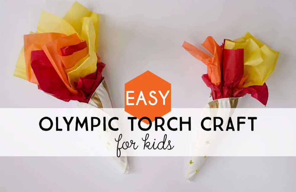 Easy Olympic Torch Craft for kids from paper plates and tissue paper.