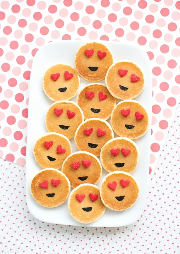 heart-eye emoji pancakes for valentine's day