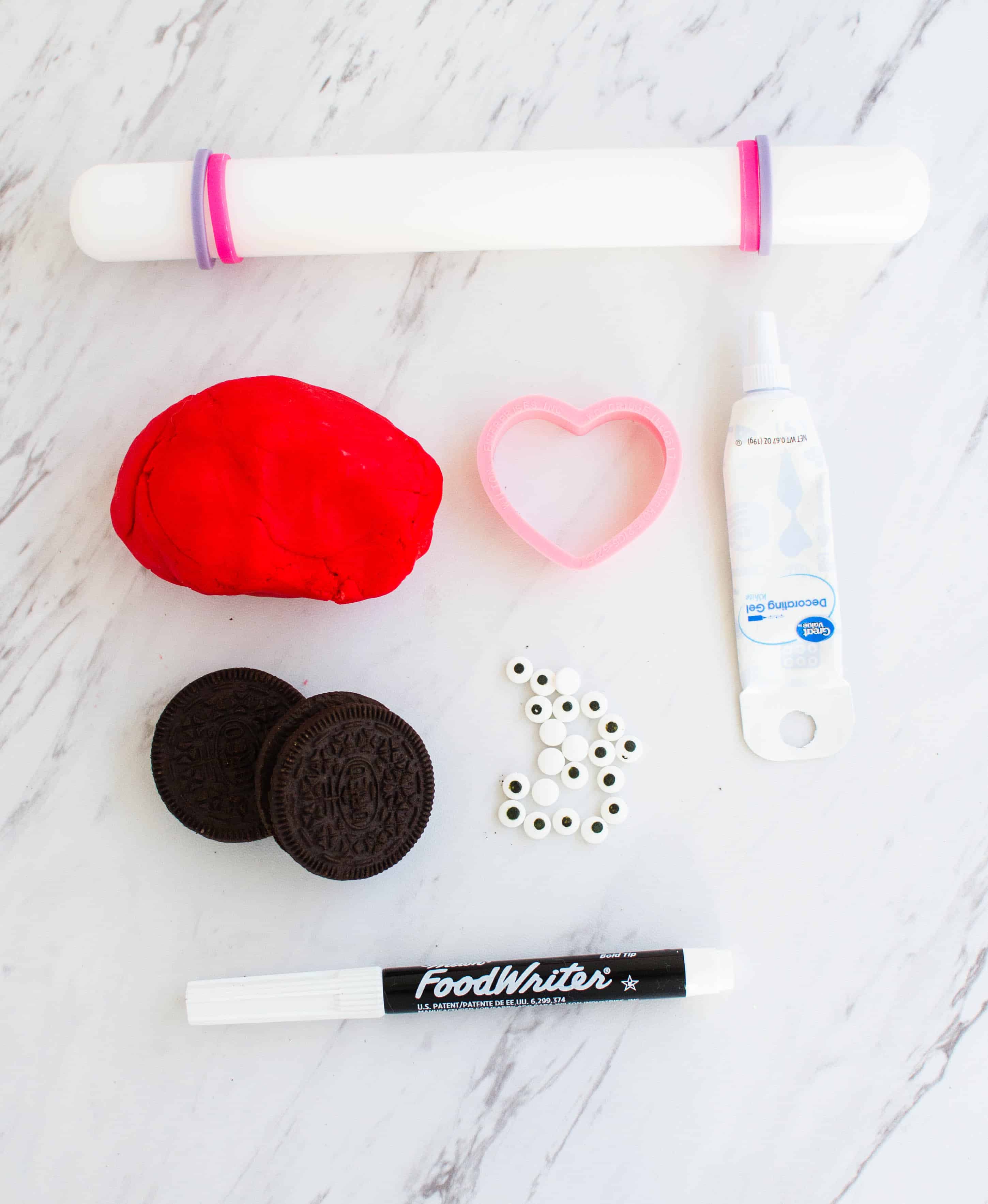 supplies for oreo valentines day love bug cookies