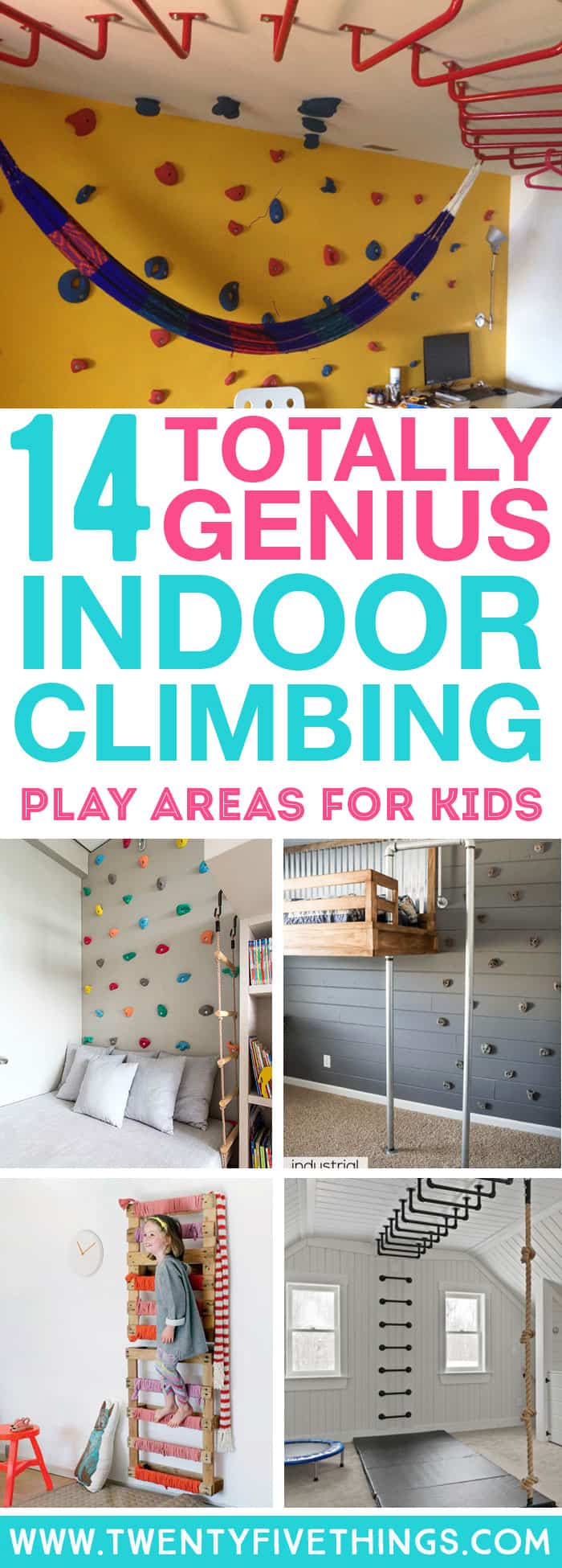 These are really good ideas for making an indoor climbing space for my kids. Some are a little more challenging, but a lot of these ideas are actually totally doable and have full instructions for making. Plus, the kids are always happier when they get some playtime on rainy days! #kidsactivities #DIY #indooractivities #play