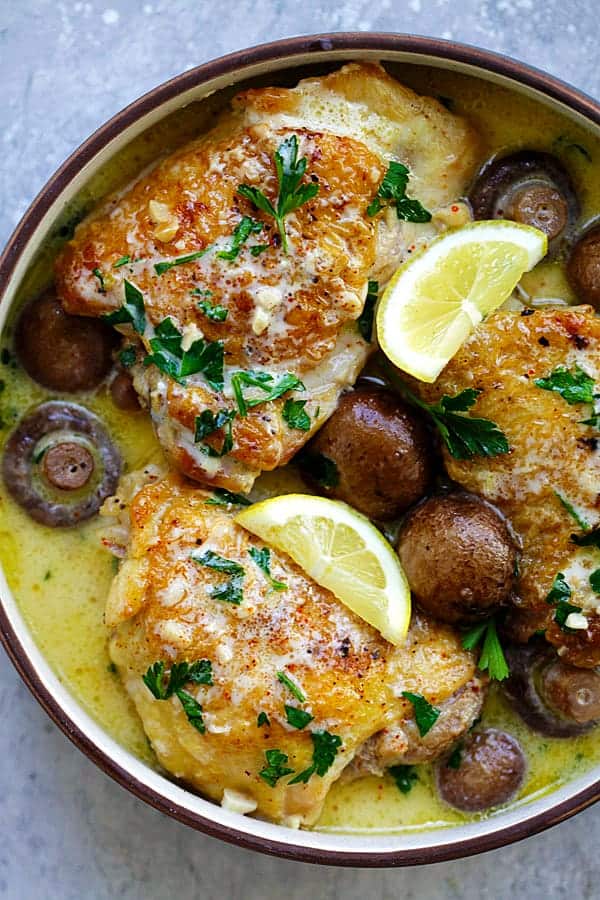 Serve this creamy garlic chicken and mushroom Instant Pot recipe (from Rasa Malaysia) over pasta for a dinner the kids will love.