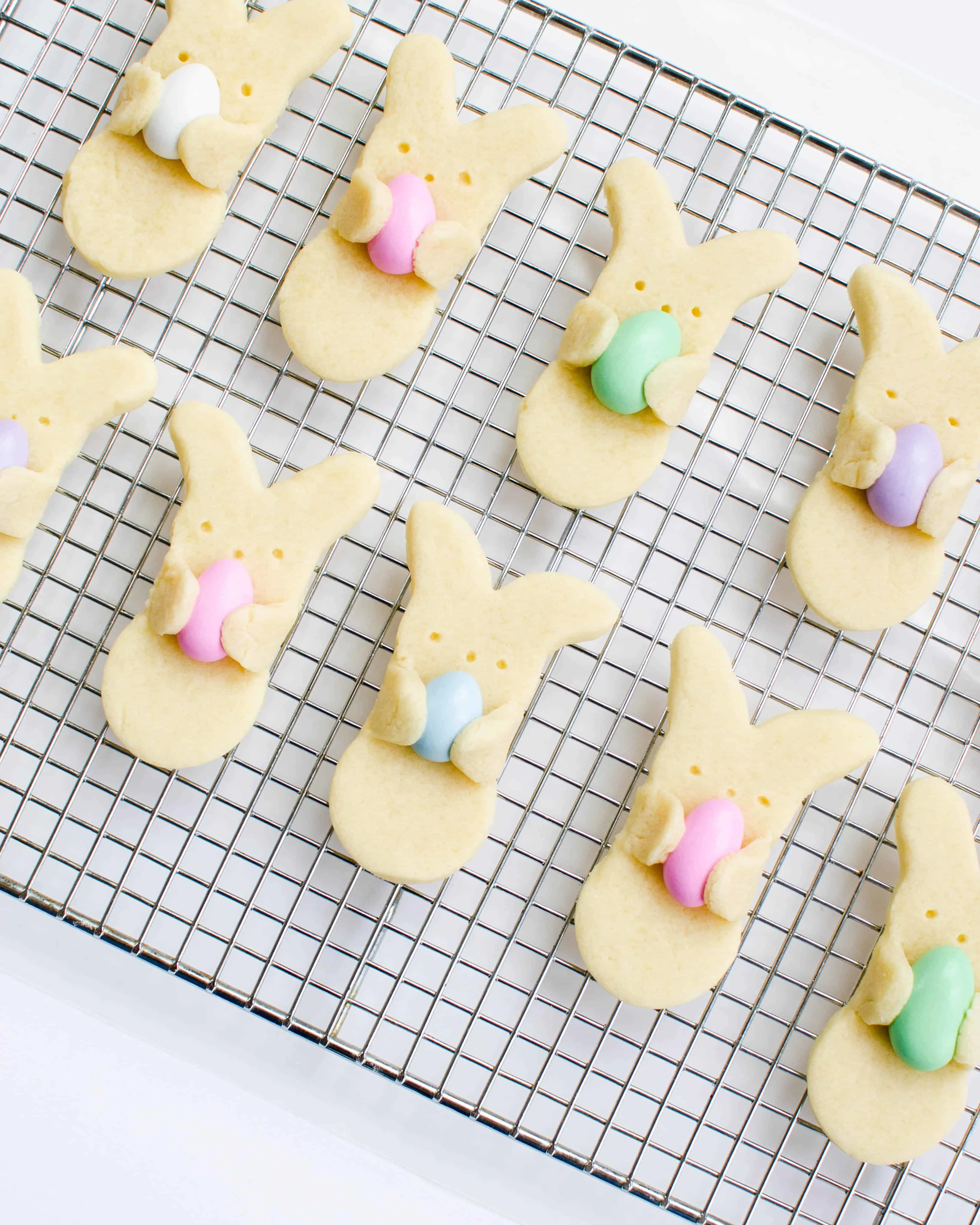 Bunny hug cookies on cooling rack after baking