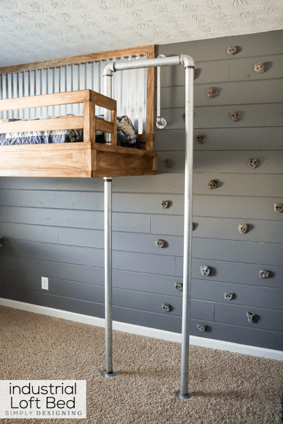 Loft Bed with Climbing Wall and Fireman Pole