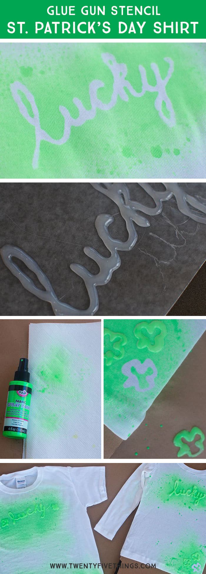 DIY hot glue gun resist St. Patrick's Day shirt