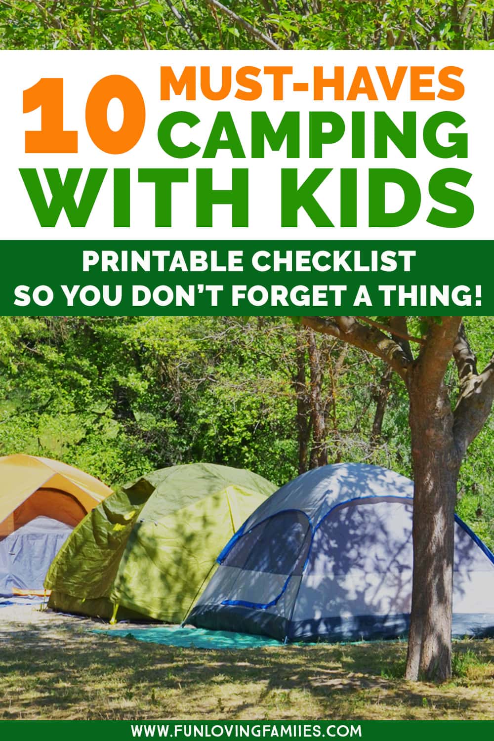 camping tents and text overlay with camping with kids