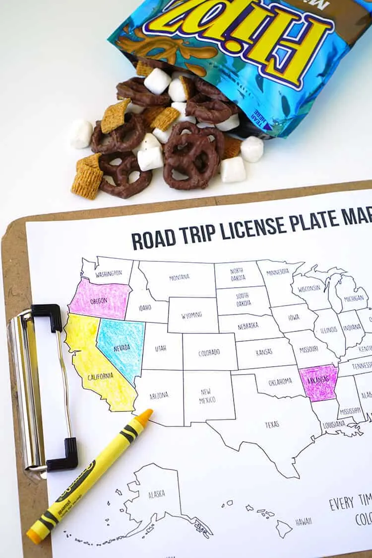 Printable road trip license plate coloring map from Happiness is Homemade.