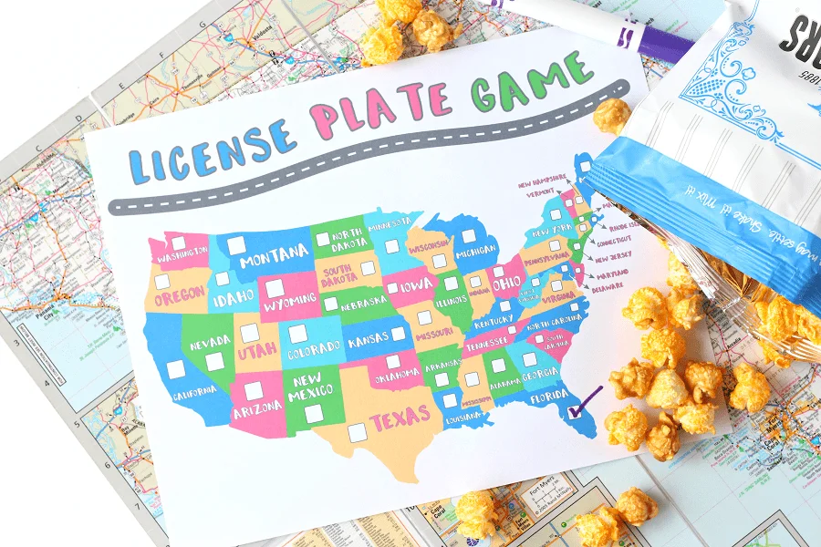 Print your own license plate game (from Raising Whasians) before your next long car trip with the kids. Click through for more fun road trip games for kids.