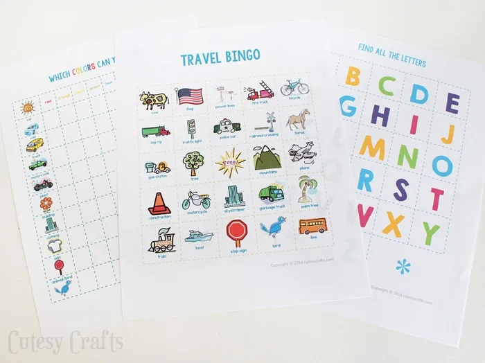 Free printable travel game set from Cutesy Crafts. Click through for more fun road trip ideas for kids. 