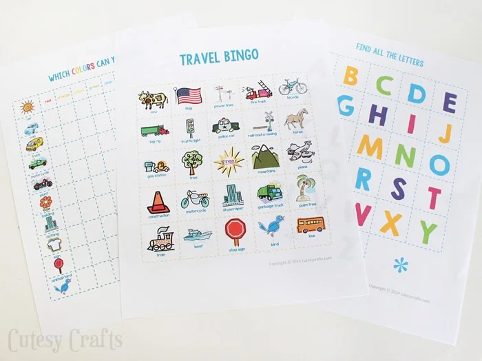 Free printable travel game set from Cutesy Crafts. Click through for more fun road trip ideas for kids.