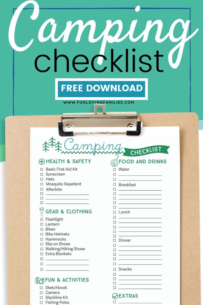 camping checklist printable on clipboard