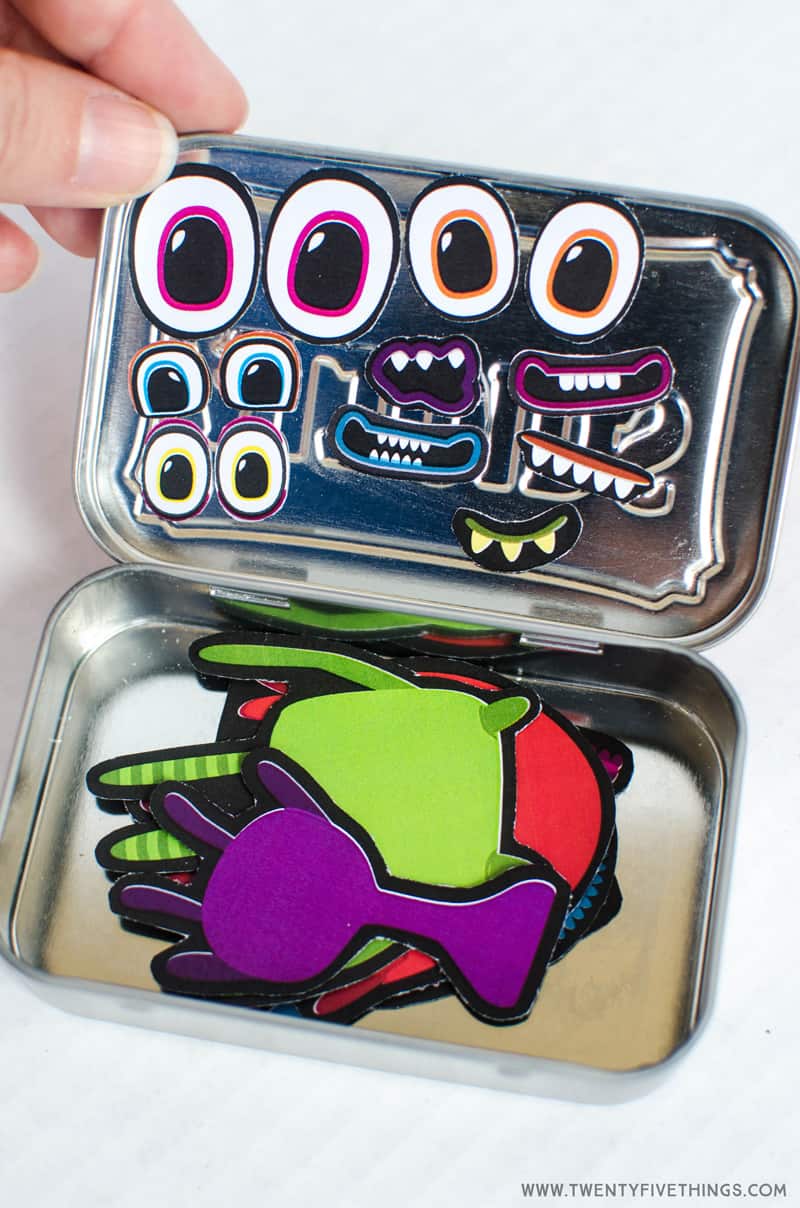 Use the free printable to create this adorable travel activity for kids. Make a monster activity Altoid tin DIY.