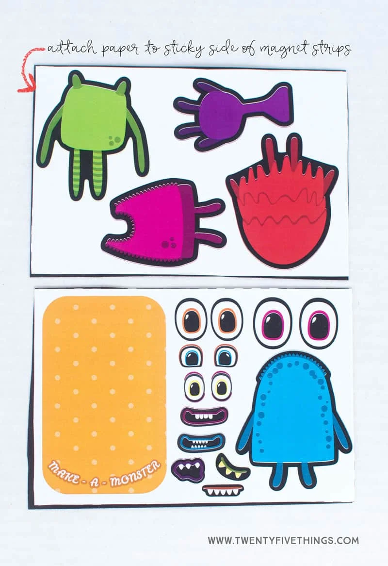 Monster activty for kids to use with Altoid tin. Use free printable with magnet sheets. Easy DIY travel game for kids.