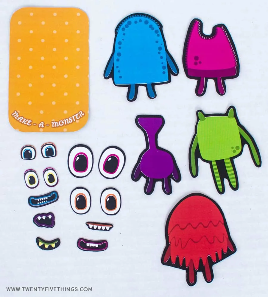 Make a monster travel tin activity pieces. Free download to make your own magnetic travel game for kids.