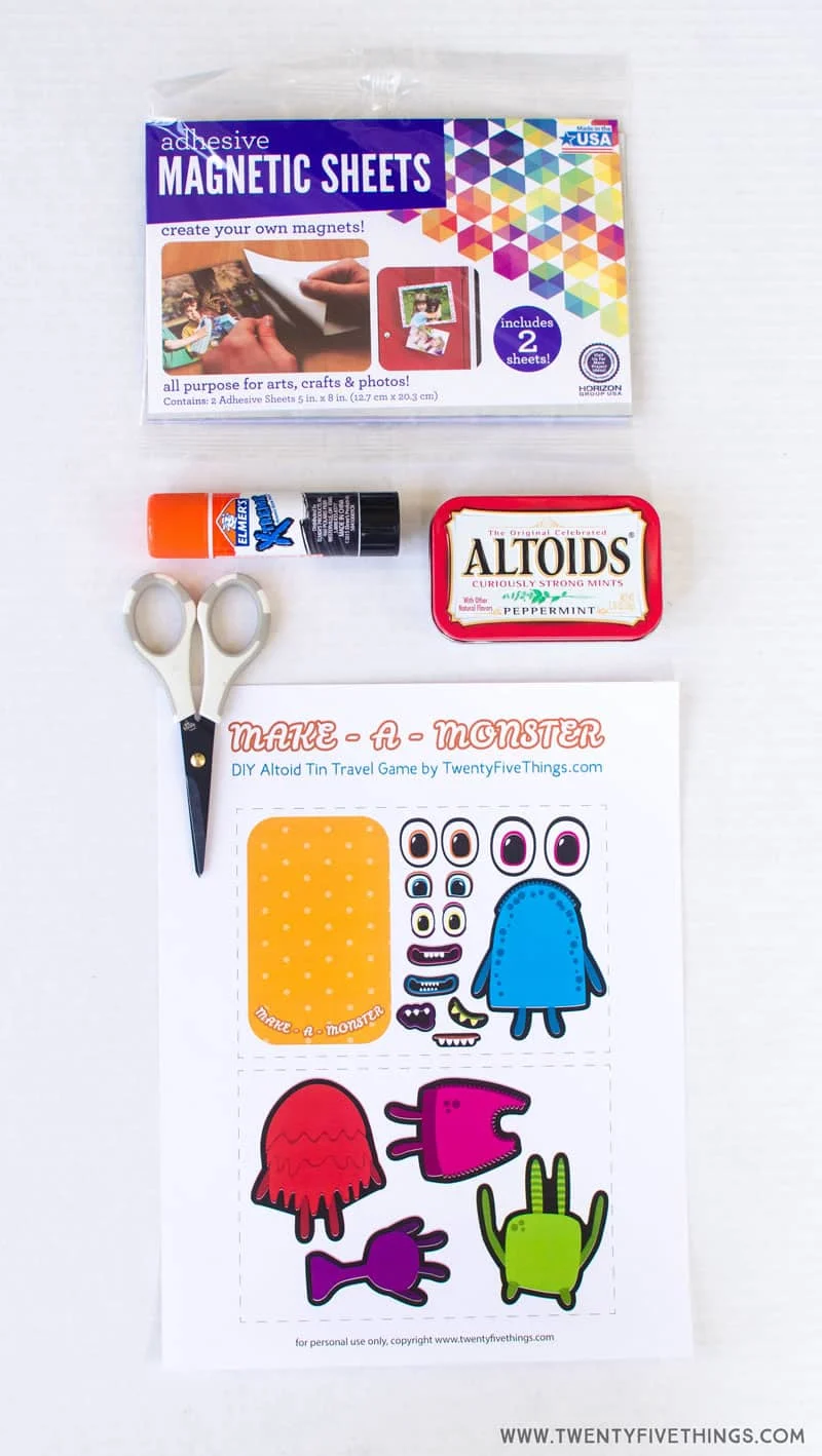 Printable and supplies for Make A Monster DIY kids activity.